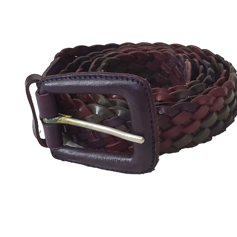 Vintage Leather Braided Belt Women's 50" Red Green Purple Multi-Colorful Collect